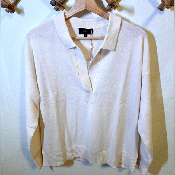 NWT Quince Mongolian Cashmere Polo Sweater in Ivory L - Picture 2 of 5